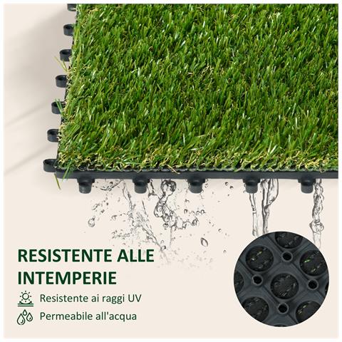 Piastrelle Da Giardino Con Erba Sintetica 30x30cm 10 Pezzi, Prato Artificiale Realistico, Verde - Foto 6
