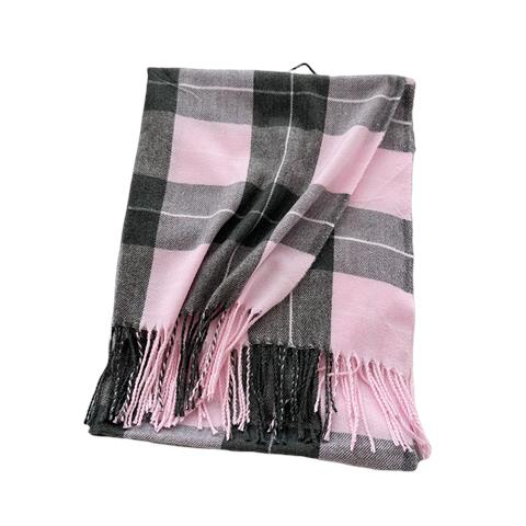 Sciarpa Tipo Cashmere Con Motivo A Quadri E Frange Intrecciate Pink - Foto 2