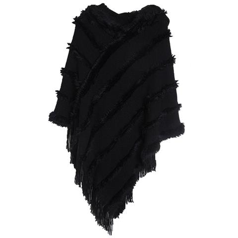 Elegante Mantella Poncho Scialle Lavorata A Maglia Black - Foto 1