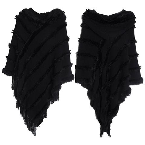 Elegante Mantella Poncho Scialle Lavorata A Maglia Black - Foto 2