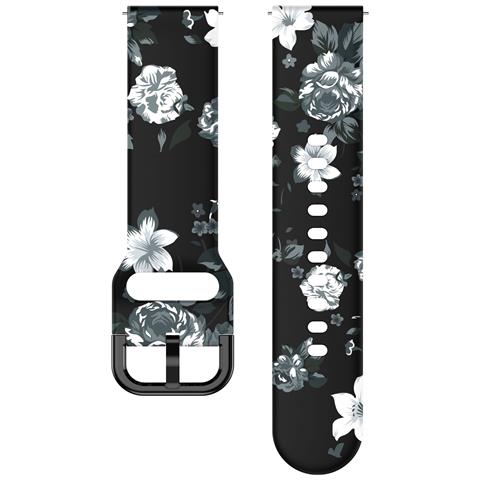 Cinturino Per Orologio In Silicone Per Samsung Galaxy Watch Gray Flowers On Black Background 22 Mm - Foto 1