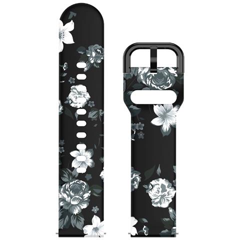 Cinturino Per Orologio In Silicone Per Samsung Galaxy Watch Gray Flowers On Black Background 22 Mm - Foto 2