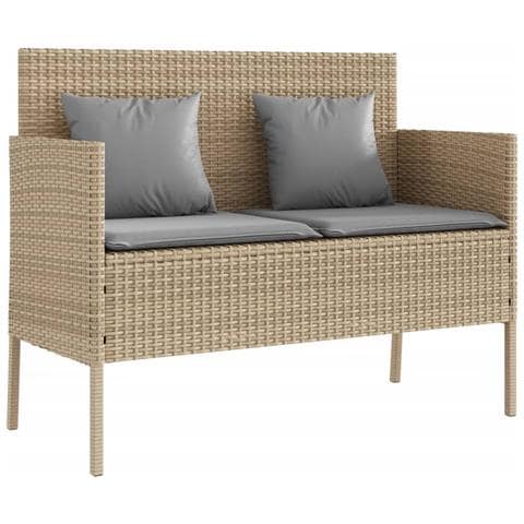 Panca da Giardino con Cuscini Beige in Polyrattan - Foto 1