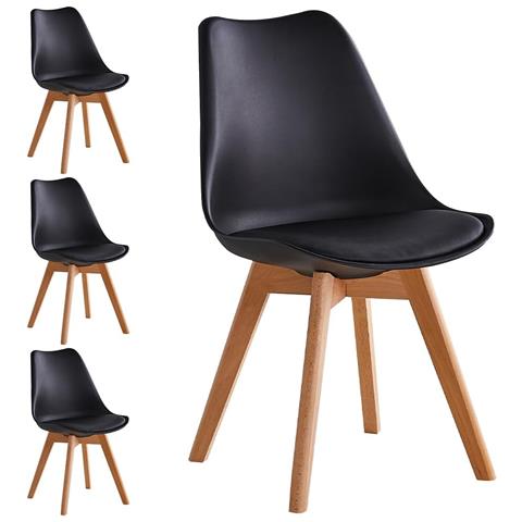 Set 4 Sedie Sala Da Pranzo In Polipropilene Moderne, Seduta Imbottito,gambe In Legno Naturale, Casa,ufficio. (nero) - Foto 1