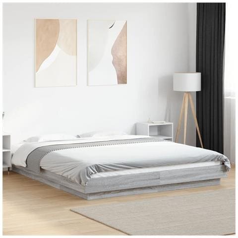 Giroletto Luci Led Grigio Sonoma 160x200 Cm Legno Multistrato - Foto 1