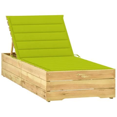 Lettino Da Giardino Con Cuscino Verde Chiaro In Pino Impregnato - Foto 2