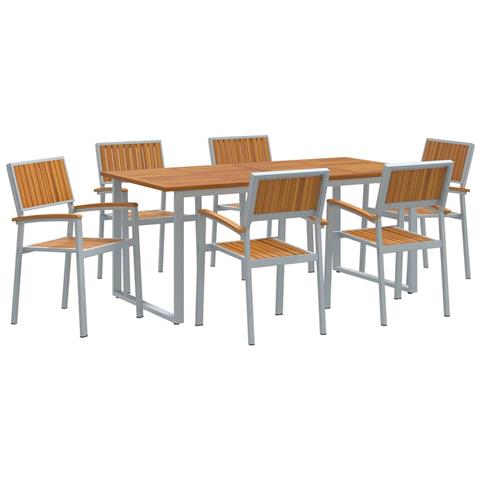 Set da Pranzo da Giardino 7 Pezzi Grigio in Acciaio e Legno Massello di Acacia - Foto 1