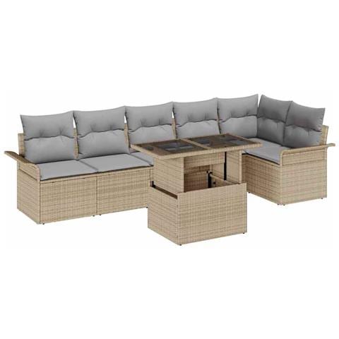 Set di Divani da Giardino composto da 7 pezzi con cuscini Beige in Rattan Poli - Foto 1