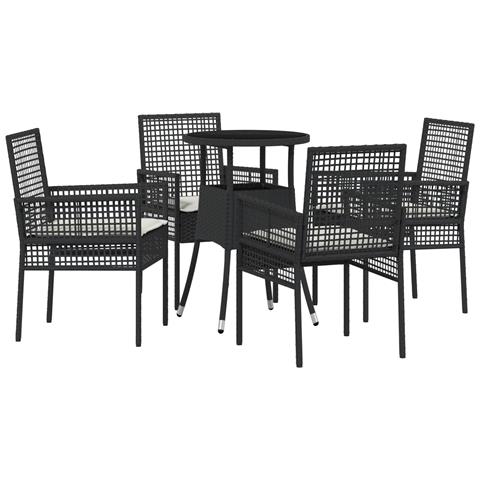 Set Pranzo Giardino 5 Pezzi Nero Polirattan - Foto 1