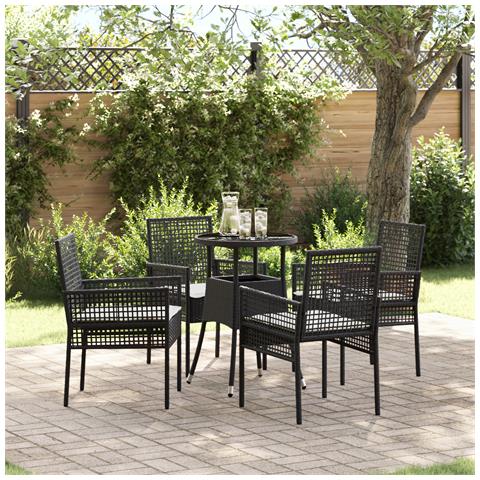 Set Pranzo Giardino 5 Pezzi Nero Polirattan - Foto 2