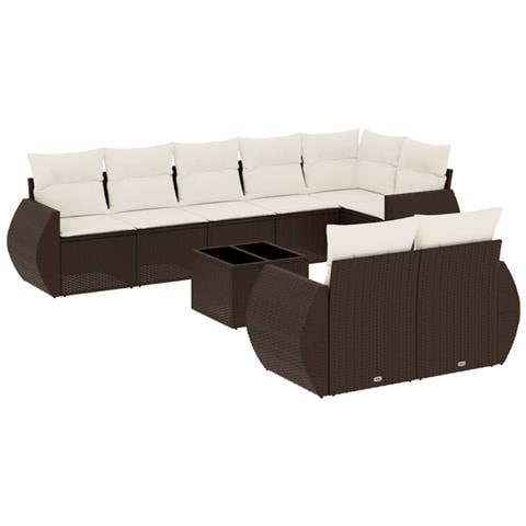 Set Divani da Giardino 9pz con Cuscini Marrone in Polyrattan - Foto 1