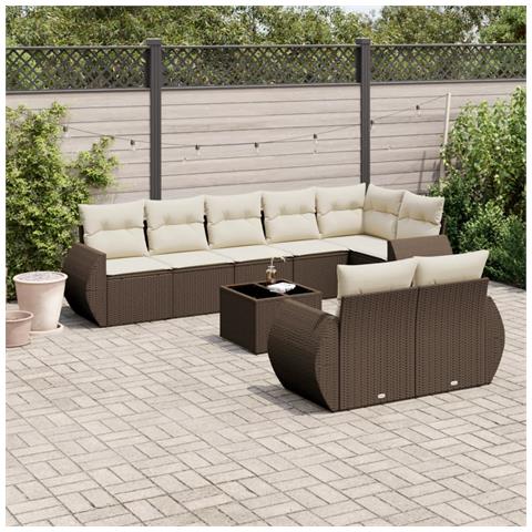 Set Divani da Giardino 9pz con Cuscini Marrone in Polyrattan - Foto 2