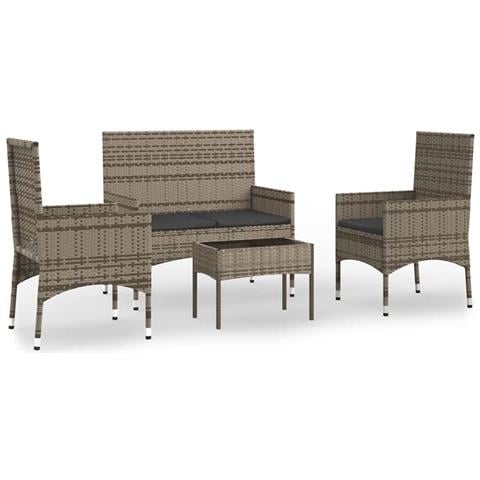 Set Divani da Giardino 4 pz con Cuscini in Polyrattan Grigio - Foto 1
