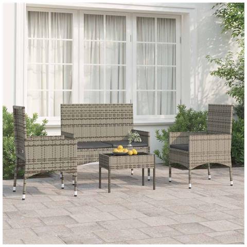Set Divani da Giardino 4 pz con Cuscini in Polyrattan Grigio - Foto 2