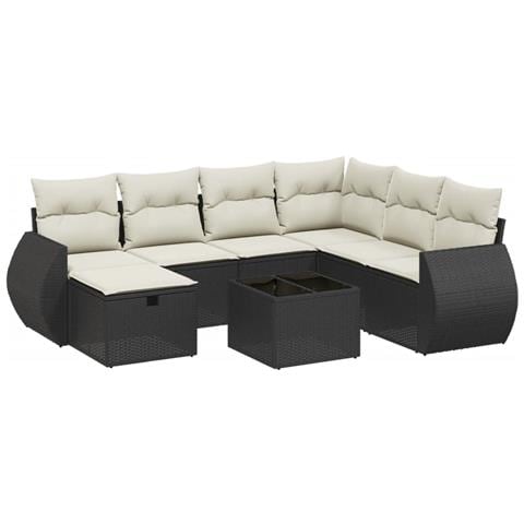 Set Divani da Giardino con Cuscini 8 pz Nero in Polyrattan - Foto 1