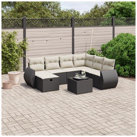 Set Divani da Giardino con Cuscini 8 pz Nero in Polyrattan - Foto 2