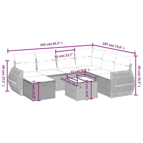 Set Divani da Giardino con Cuscini 8 pz Nero in Polyrattan - Foto 4