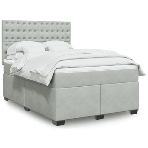 Giroletto a Molle con Materasso Grigio Chiaro 140x200cm Velluto - Foto 2