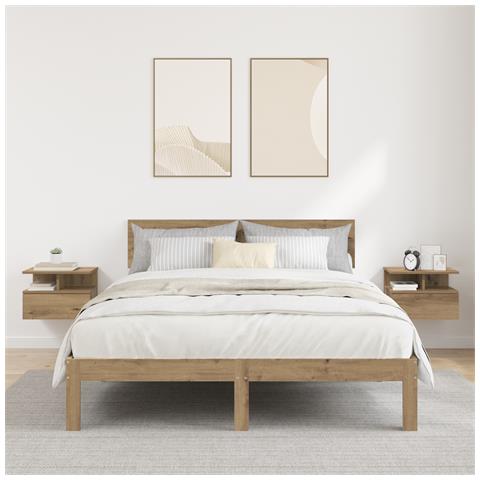 Comodini Sospesi 2 pz Rovere Artigianale 40x31x27 cm Legno Ingegnerizzato - Foto 2