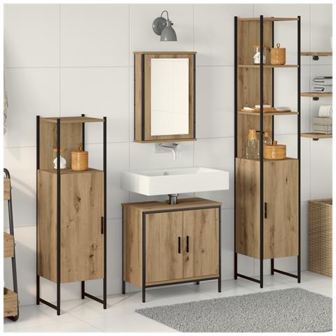 Set di mobili da bagno a 4 pezzi in legno ingegnerizzato rovere artisan - Foto 2
