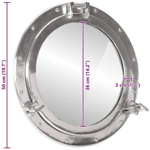 Specchio da Parete Design Oblò Ø50 cm in Alluminio e Vetro - Foto 7