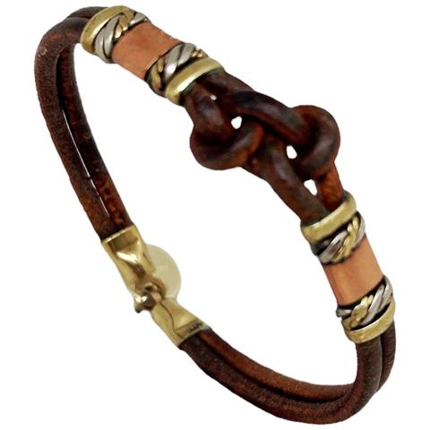 Bracciale In Pelle, Ottone E Rame. Nodo Unico Fatto A Mano. - Foto 1