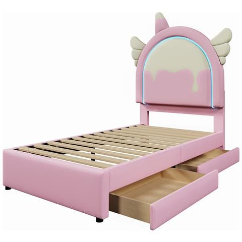 Letto Bambino A Forma Di Unicorno Con Led Multicolore E Due Cassetti - Foto 3