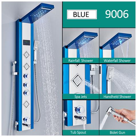 Pannello doccia Blackswan, modello M9006 blu con LED, display digitale, bocca di erogazione, doccetta bidet e funzioni SPA, misura 125 cm - Foto 4