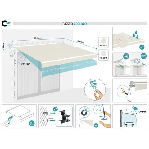 Tenda Da Sole Motorizzata Semi-cassonata Fazzio 4m X 3m Bianca Con Telo Beige - Foto 7