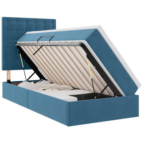 Letto con contenitore e materasso Blu Scuro 90 x 190 cm Velluto - Foto 1