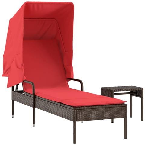 Lettino prendisole con tettuccio e Tavolino in Polyrattan Marrone - Foto 1