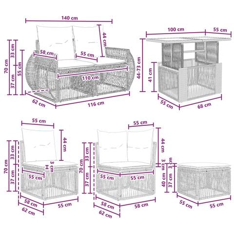 Set Divano da Giardino 8 pz Grigio e Grigio Scuro polyrattan - Foto 10