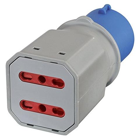 80956 Adattatore Multipresa 2 Prese Bivalenti 10/16a Spina A 3 Poli Industriale Iec Adatto Per Camper, Campeggio, Caravan, Barca, Cantiere Grigio - Foto 1