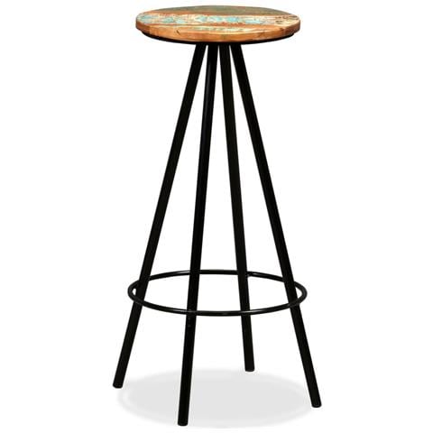 Sgabelli Da Bar 4 Pz In Legno Massello Di Recupero E Acciaio - Foto 2