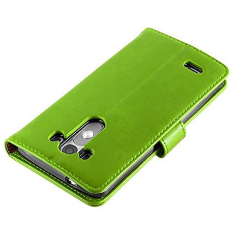 Custodia Compatibile Con Lg G3 In Verde Erbe - Coperchio Protettiva Con Chiusura Magnetica, Funzione Stand E Tasca Per Le Carte - Foto 2