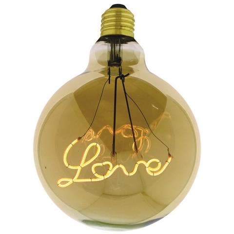 Lampadina Maxi Curved Down Love, Decorativa, Con Filamento Scritta """"love"""", Amore, Oro In Vetro, 12,5 X 12,5 X 17,5 Cm, 1 X E27, 5w, 250lm, 2000k, 240v - Foto 1