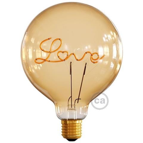Lampadina Maxi Curved Down Love, Decorativa, Con Filamento Scritta """"love"""", Amore, Oro In Vetro, 12,5 X 12,5 X 17,5 Cm, 1 X E27, 5w, 250lm, 2000k, 240v - Foto 8