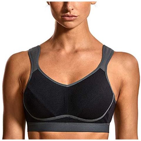 Allenamento Di Donne Gym Support Bounce Control Plus Size High Impact Reggiseno Sportivo Wirefree Nero Grigio-1 32b - Foto 1