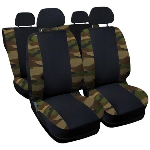 Coprisedili Per Auto Universali, Made In Italy, Set Fodere Protezione Sedili Anteriori E Posteriori, Schienale Dietro Con 2 Zip, Copertura Adattabile Colore - Nero \mimetico Classico - Foto 1