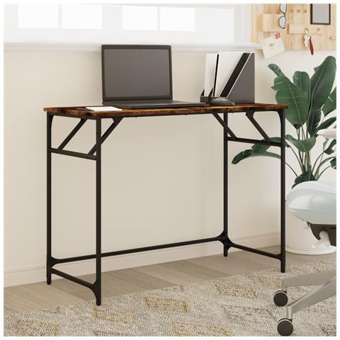 Scrivania Fumo 100x45x76cm Legno E Acciaio Verniciato A Polvere - Foto 3