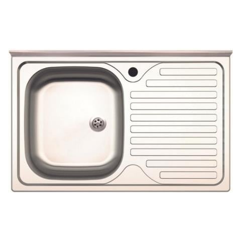 Lavello Appoggio 1 Vasche Dimensioni 80 x 50 cm Acciaio Inox Colore Acciaio Inox - Foto 1