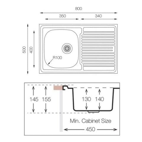 Lavello Appoggio 1 Vasche Dimensioni 80 x 50 cm Acciaio Inox Colore Acciaio Inox - Foto 3