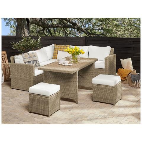 Set Da Giardino 5 Posti In Rattan Marrone Dorato E Bianco Bardi - Foto 1