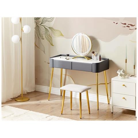 Toeletta Con Specchio E Sgabello Surin Led Grigio - Foto 1