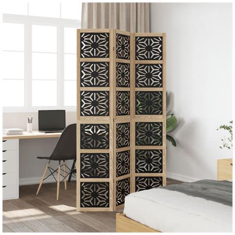 Divisorio Ambienti 3 Pannelli Marrone E Nero Massello Paulownia - Foto 3