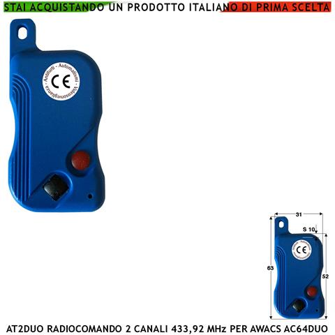 Radiocomando At2 Duo Trasmette Frequenza 433,92 Mhz 2 Canali Pulsante Nero E Rosso Codici Univoci Comando E Gestione C - Foto 1