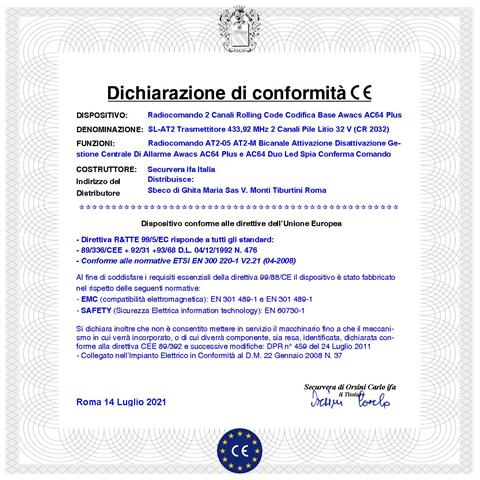 Radiocomando At2 Duo Trasmette Frequenza 433,92 Mhz 2 Canali Pulsante Nero E Rosso Codici Univoci Comando E Gestione C - Foto 2