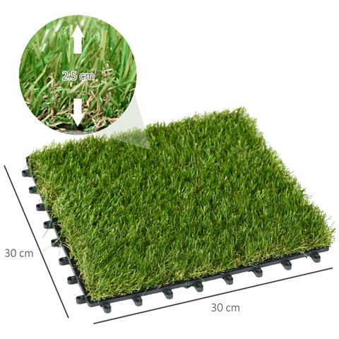 Piastrelle Da Giardino Con Erba Sintetica 30x30cm 10 Pezzi, Prato Artificiale Densità 6500, Verde - Foto 2