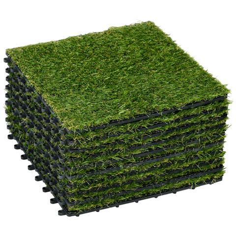 Piastrelle Da Giardino Con Erba Sintetica 30x30cm 10 Pezzi, Prato Artificiale Densità 6500, Verde - Foto 1