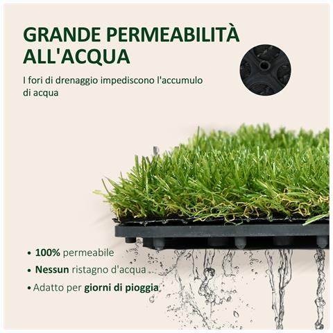 Piastrelle Da Giardino Con Erba Sintetica 30x30cm 10 Pezzi, Prato Artificiale Densità 6500, Verde - Foto 6